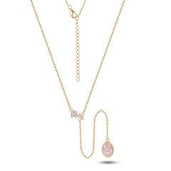 Collier en Argent 925 doré Or jaune 18k assemblé de Quartz rose et d'Oxyde de zirconium - Maison Di Giorgio