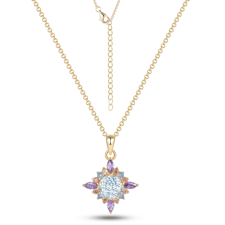 Collier en Argent 925 doré Or jaune 18k assemblé de Topaze bleu ciel et d'Oxyde de zirconium - Maison Di Giorgio