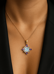 Collier en Argent 925 doré Or jaune 18k assemblé de Topaze bleu ciel et d'Oxyde de zirconium - Maison Di Giorgio