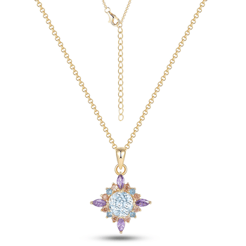 Collier en Argent 925 doré Or jaune 18k assemblé de Topaze bleu ciel et d'Oxyde de zirconium - Maison Di Giorgio