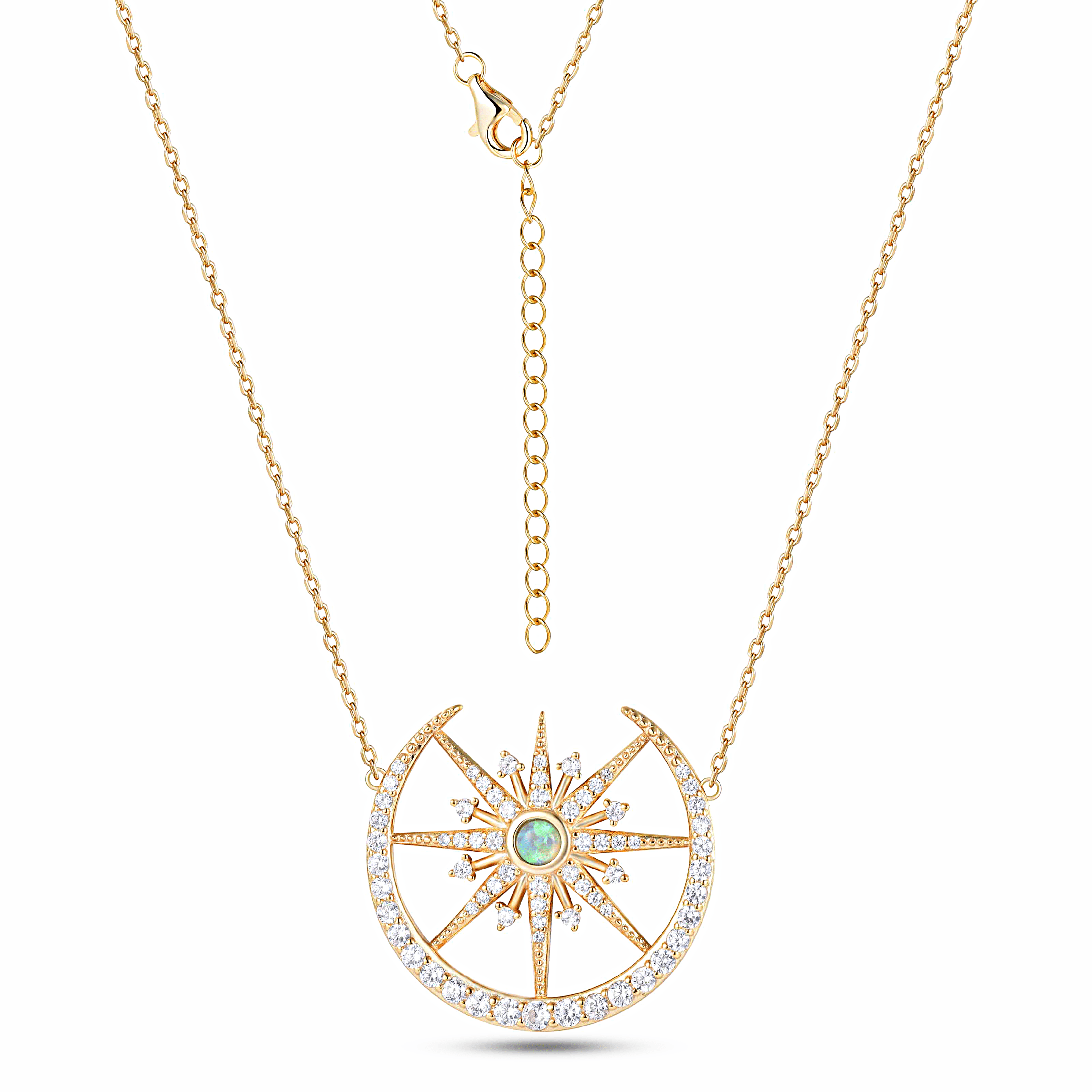 Collier en Argent 925 doré Or jaune 18k assemblé d'Oxyde de zirconium et d'Opale verte - Maison Di Giorgio