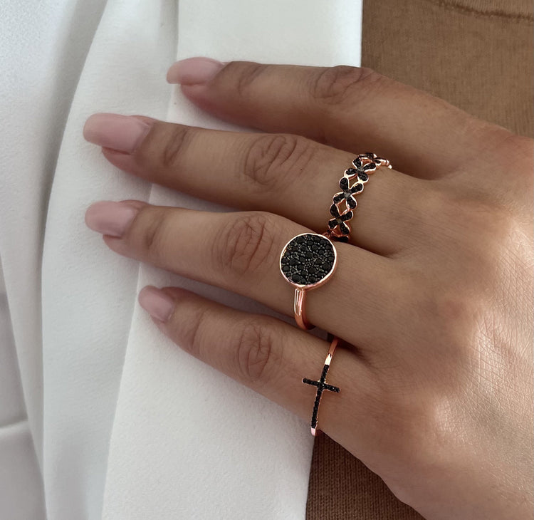 Bague en Argent 925 doré Or rose 18k et Or noir assemblée d'oxyde de zirconium noir - Maison Di Giorgio