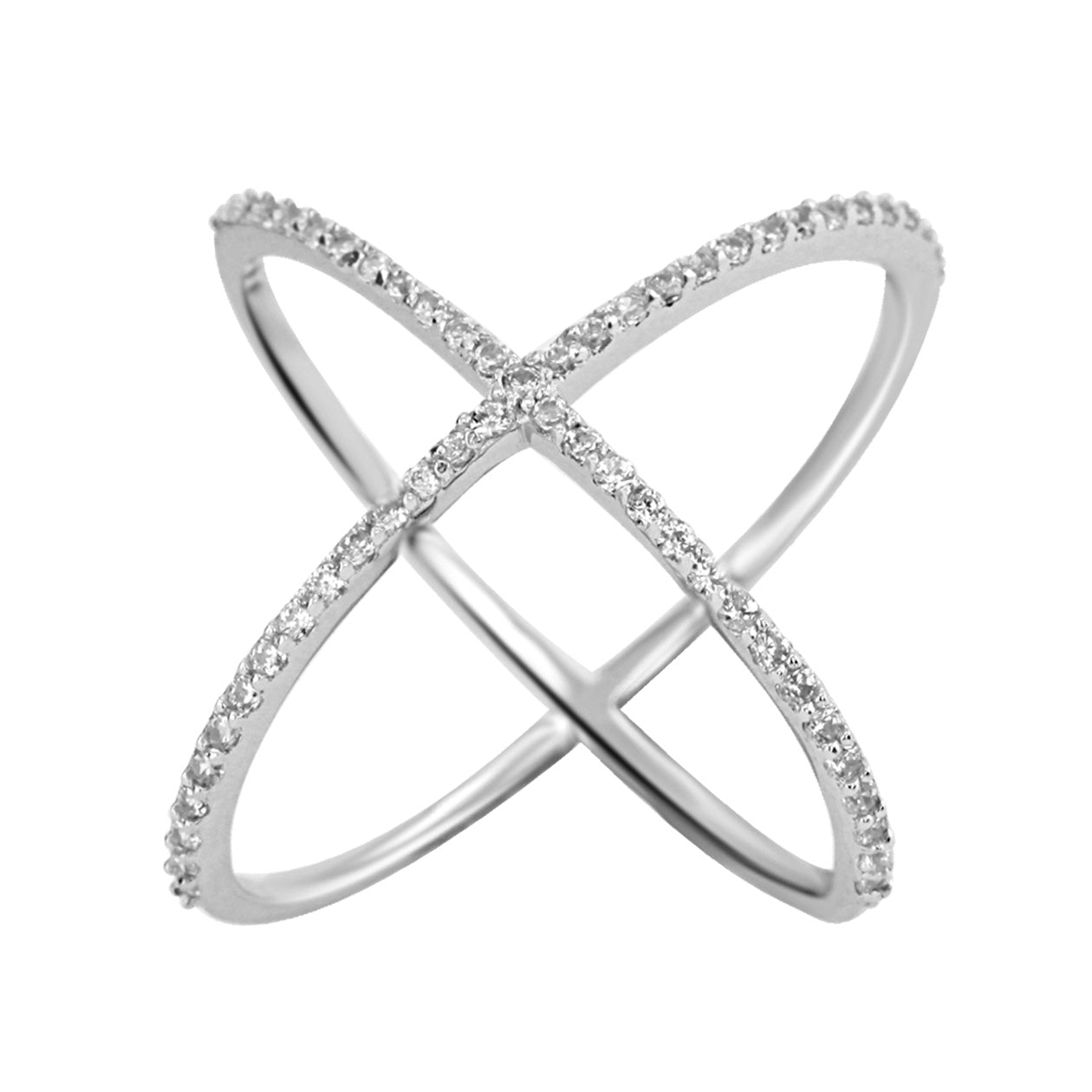 Rhodium plated 925 silver ring assembled with zirconium oxide