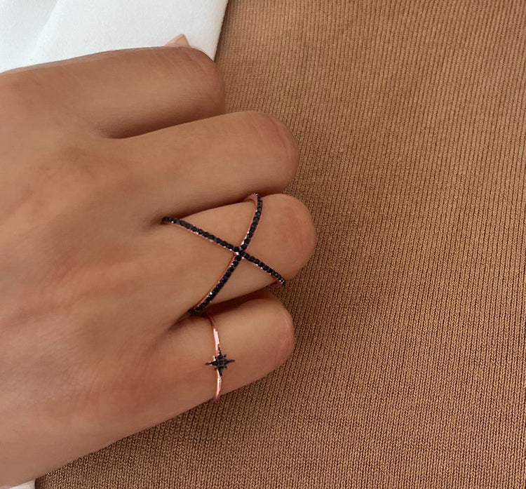 Bague en Argent 925 doré Or rose 18k assemblée d'oxyde de zirconium noir - Maison Di Giorgio