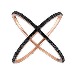 Bague en Argent 925 doré Or rose 18k assemblée d'oxyde de zirconium noir - Maison Di Giorgio