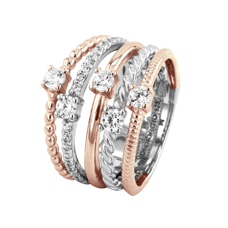 Bague en Argent 925 plaqué Rhodium et Or rose 18k assemblée d'oxyde de zirconium - Maison Di Giorgio
