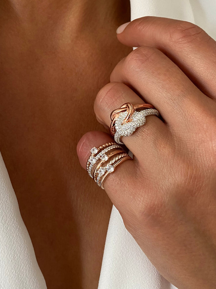 Bague en Argent 925 plaqué Rhodium et Or rose 18k assemblée d'oxyde de zirconium - Maison Di Giorgio