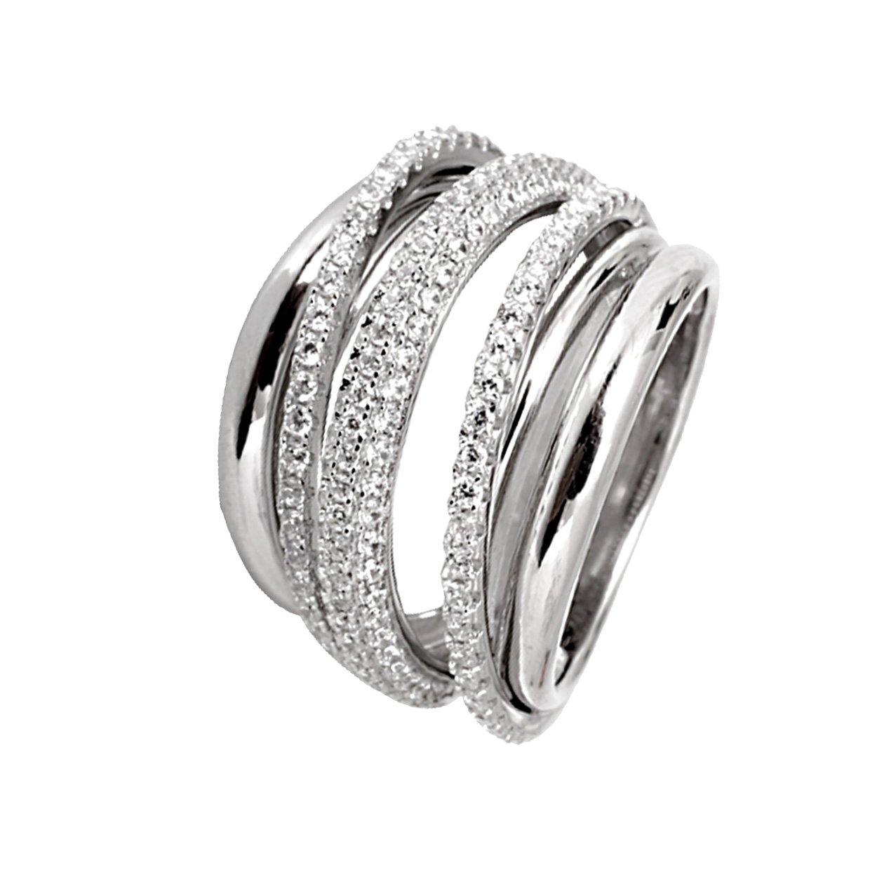 Rhodium plated 925 silver ring assembled with zirconium oxide