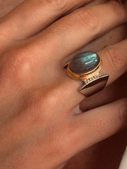Bague en Argent 925 plaqué Rhodium et Or jaune 18k assemblée de Labradorite - Maison Di Giorgio