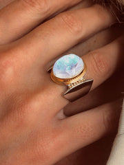 Bague en Argent 925 partiellement doré Or jaune 18k et assemblée de pierre de lune facetée - Maison Di Giorgio