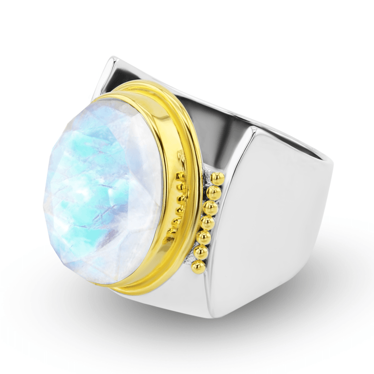 Bague en Argent 925 partiellement doré Or jaune 18k et assemblée de pierre de lune facetée - Maison Di Giorgio