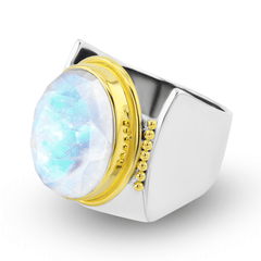 Bague en Argent 925 partiellement doré Or jaune 18k et assemblée de pierre de lune facetée - Maison Di Giorgio