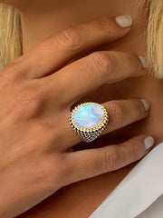 Bague en Argent 925 partiellement doré Or jaune 18k assemblée de Pierre de lune - Maison Di Giorgio