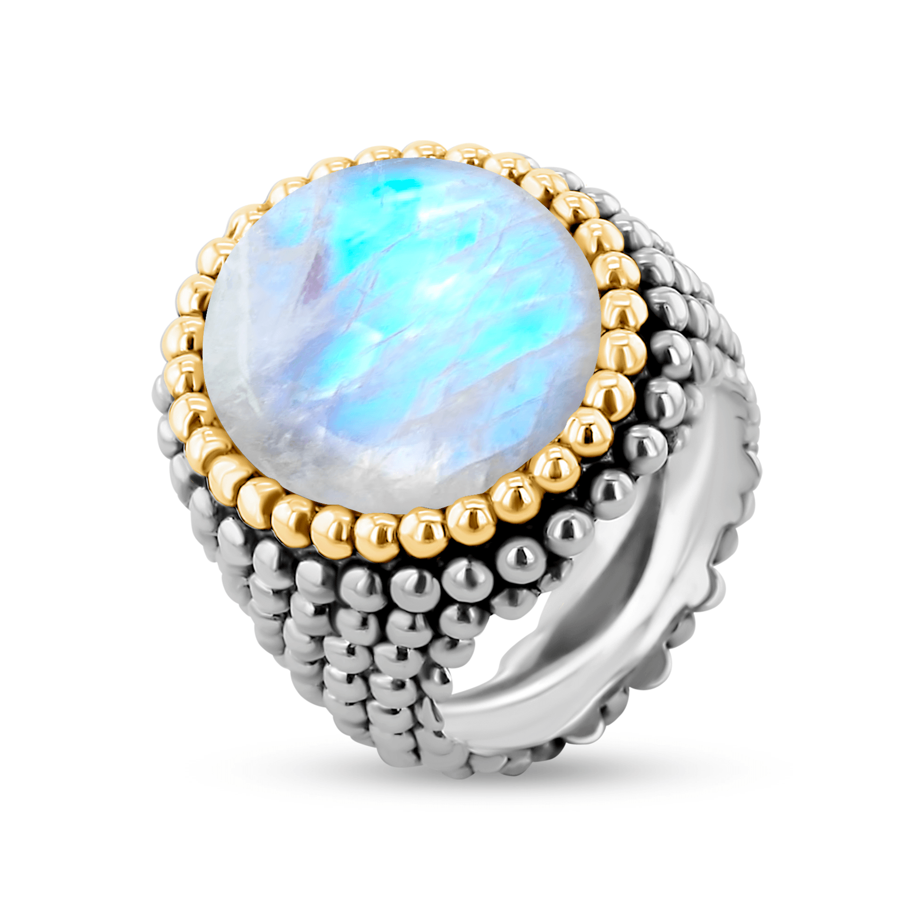 Bague en Argent 925 partiellement doré Or jaune 18k assemblée de Pierre de lune - Maison Di Giorgio