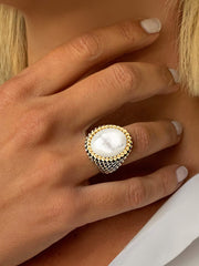 Bague en Argent 925 plaqué Rhodium et Or jaune 18k assemblée de Nacre - Maison Di Giorgio