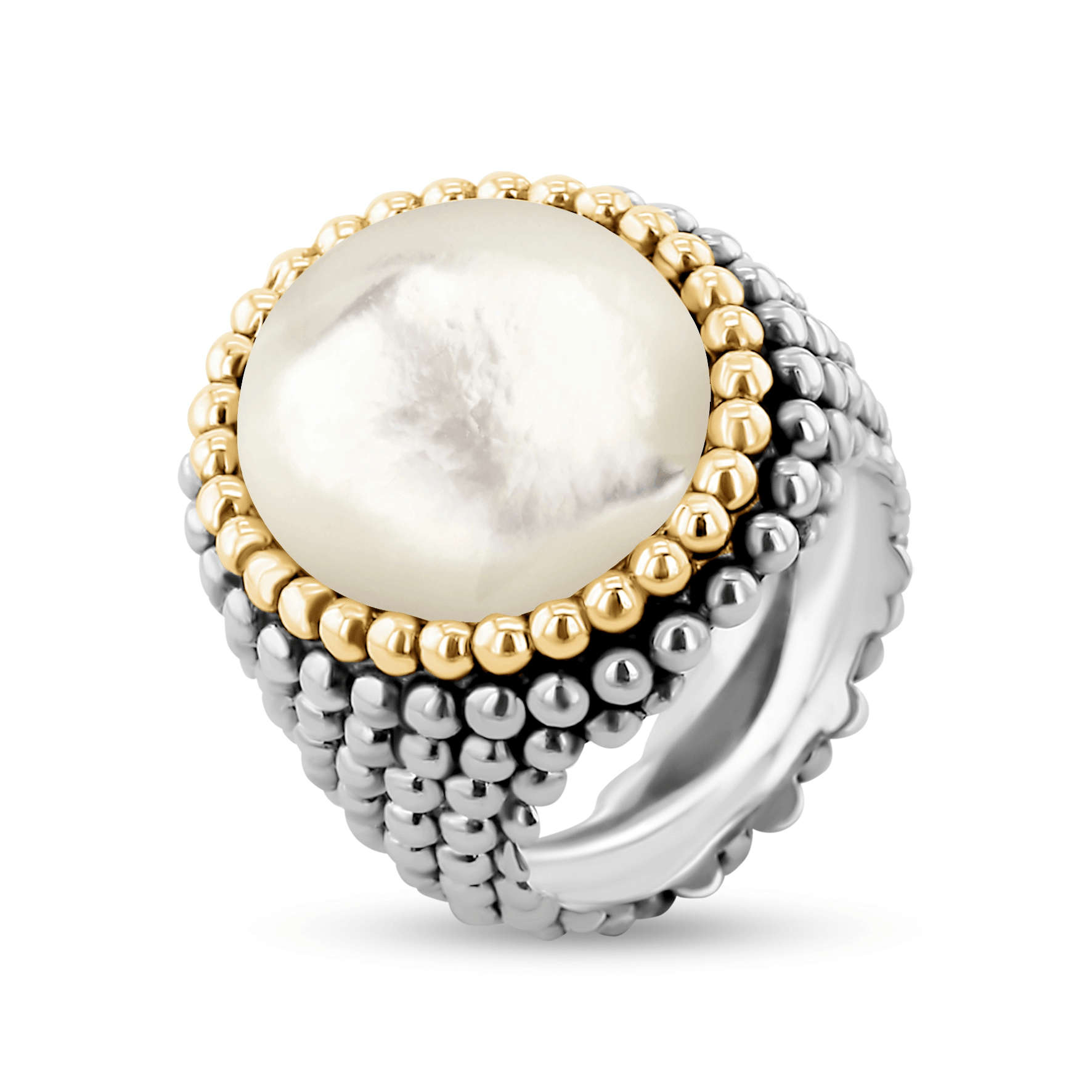 Bague en Argent 925 plaqué Rhodium et Or jaune 18k assemblée de Nacre - Maison Di Giorgio