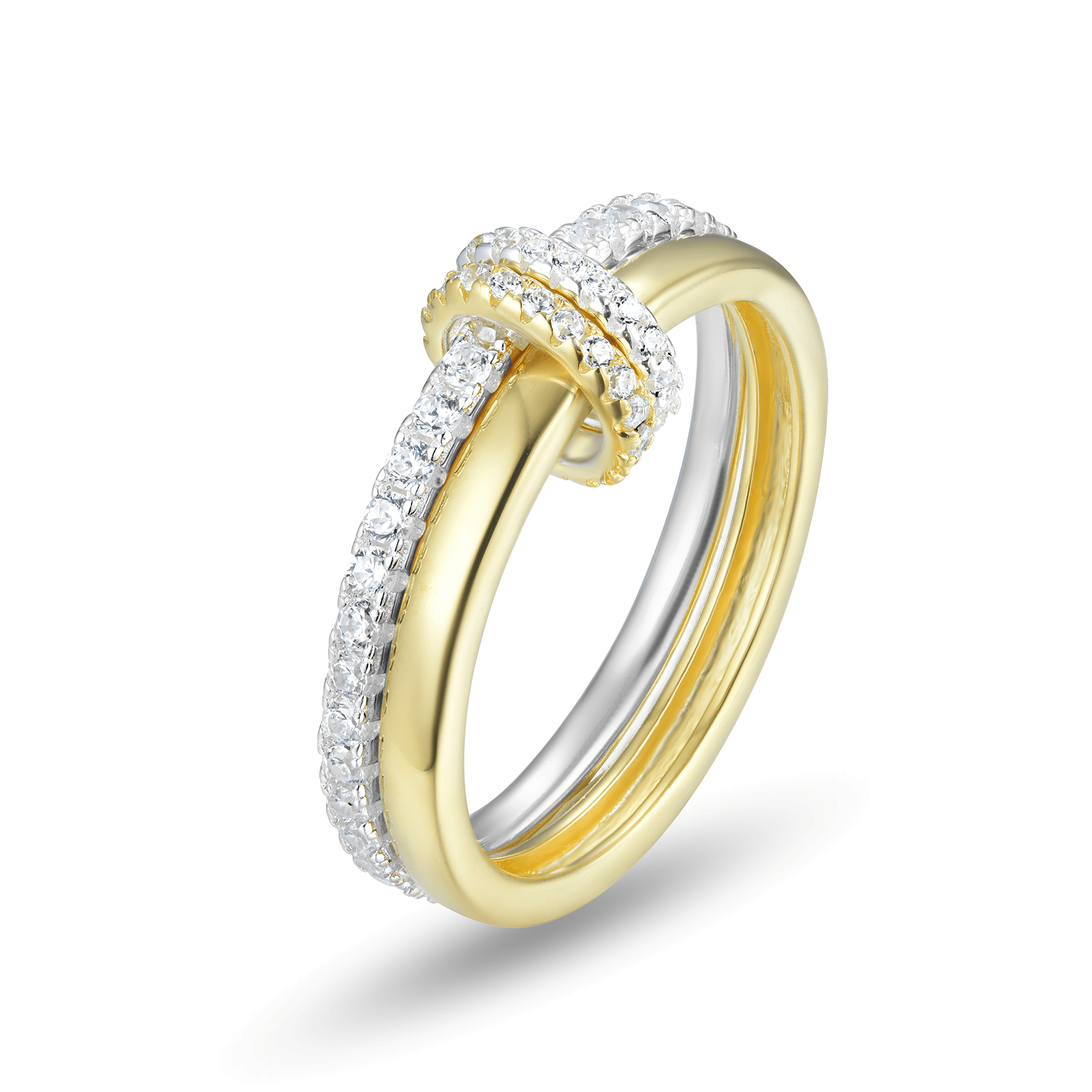 Bague en Argent 925 plaqué Argent et Or jaune 18k assemblée d'oxyde de zirconium blanc - Maison Di Giorgio