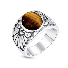 Bague en Argent 925 assemblée de Oeil de tigre - Maison Di Giorgio