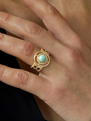 Bague en Argent 925 doré Or jaune 18k assemblée d'Amazonite et Oxyde de zirconium noir - Maison Di Giorgio