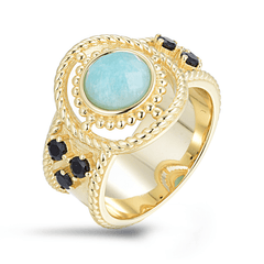Bague en Argent 925 doré Or jaune 18k assemblée d'Amazonite et Oxyde de zirconium noir - Maison Di Giorgio