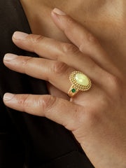 Bague en Argent 925 doré Or jaune 18k assemblée de Quartz vert clair, Émeraude et Oxyde de zirconium - Maison Di Giorgio