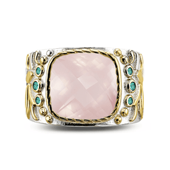 Bague en Argent 925 partiellement doré Or jaune 18k et assemblée de Quartz rose et Oxyde de zirconium émeraude - Maison Di Giorgio