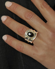 Bague en Argent 925 partiellement doré Or jaune 18k assemblée de Onyx noir - Maison Di Giorgio
