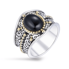 Bague en Argent 925 partiellement doré Or jaune 18k assemblée de Onyx noir - Maison Di Giorgio