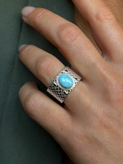 Bague en Argent 925 partiellement doré Or jaune 18k assemblée de Turquoise et Oxyde de zirconium noir - Maison Di Giorgio