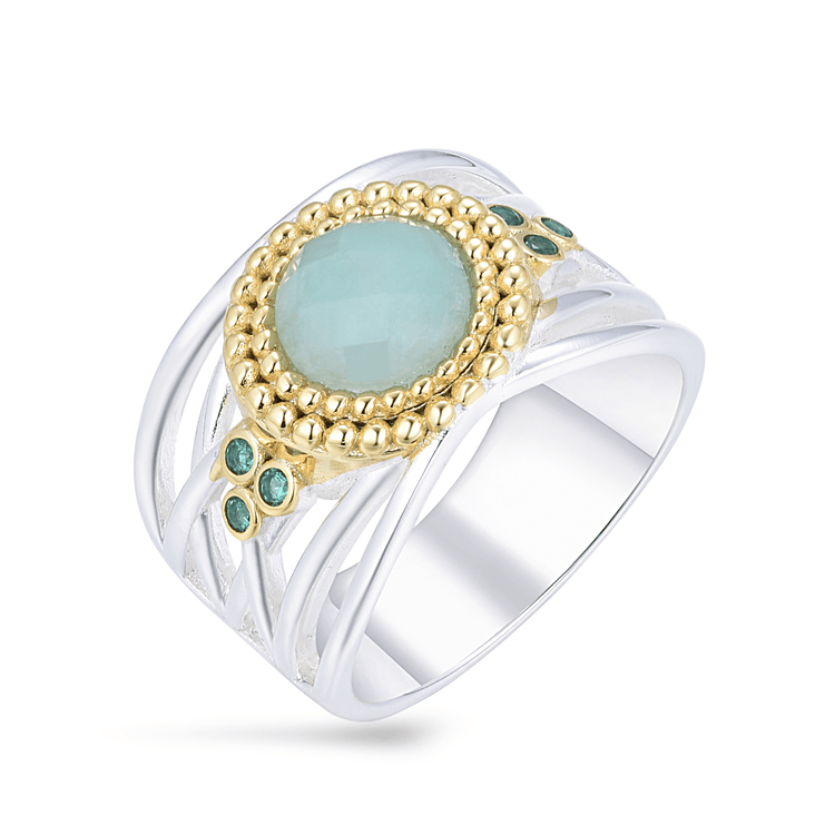 Bague en Argent 925 partiellement doré Or jaune 18k assemblée de Amazonite - Maison Di Giorgio