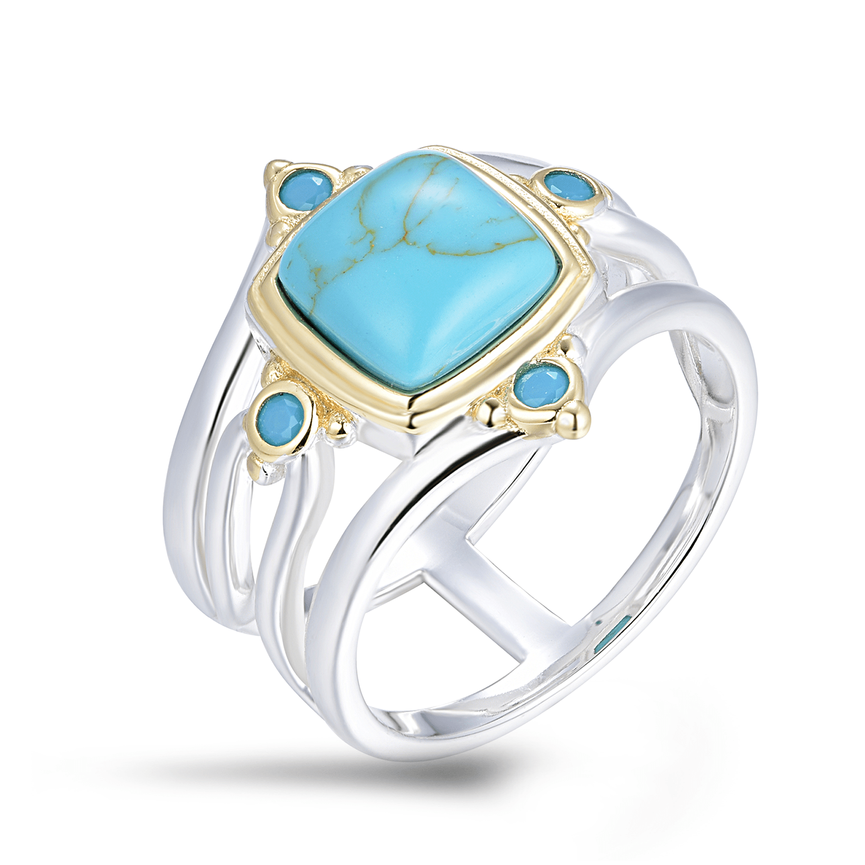 Bague en Argent 925 partiellement doré Or jaune 18k assemblée de Turquoise - Maison Di Giorgio