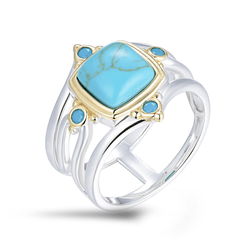 Bague en Argent 925 partiellement doré Or jaune 18k assemblée de Turquoise - Maison Di Giorgio