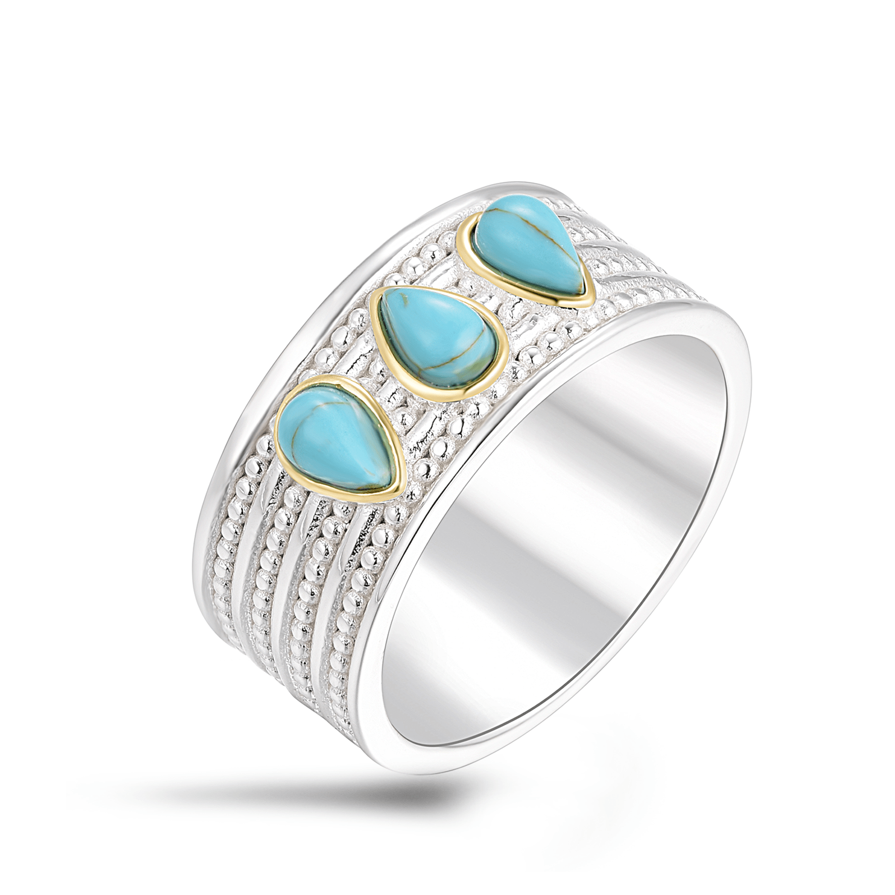 Bague en Argent 925 partiellement doré Or jaune 18k assemblée de Turquoise - Maison Di Giorgio