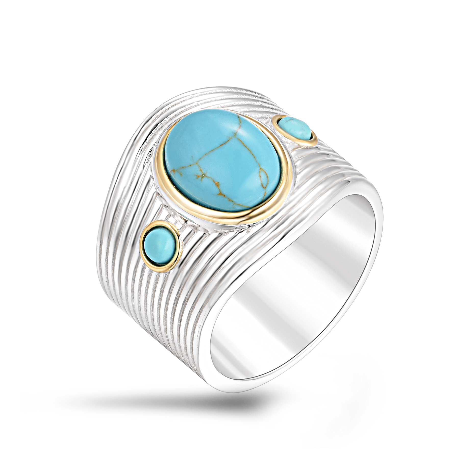 Bague en Argent 925 partiellement doré Or jaune 18k et assemblée de Turquoise - Maison Di Giorgio