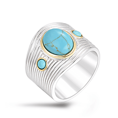 Bague en Argent 925 partiellement doré Or jaune 18k et assemblée de Turquoise - Maison Di Giorgio