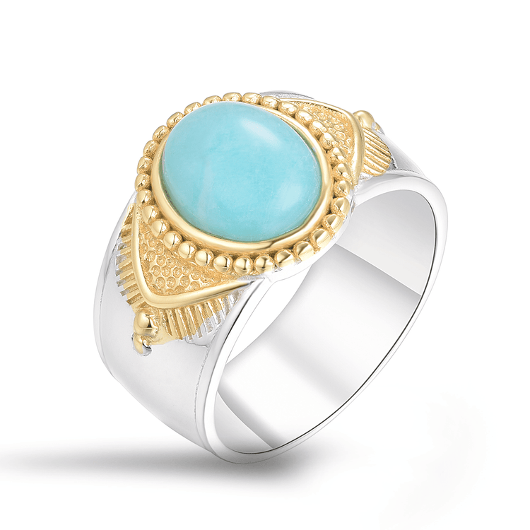 Bague en Argent 925 partiellement doré Or jaune 18k assemblée de Amazonite - Maison Di Giorgio