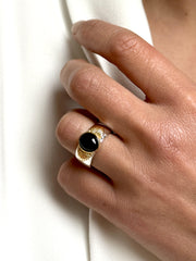 Bague en Argent 925 partiellement doré Or jaune 18k assemblée d'Onyx noir - Maison Di Giorgio