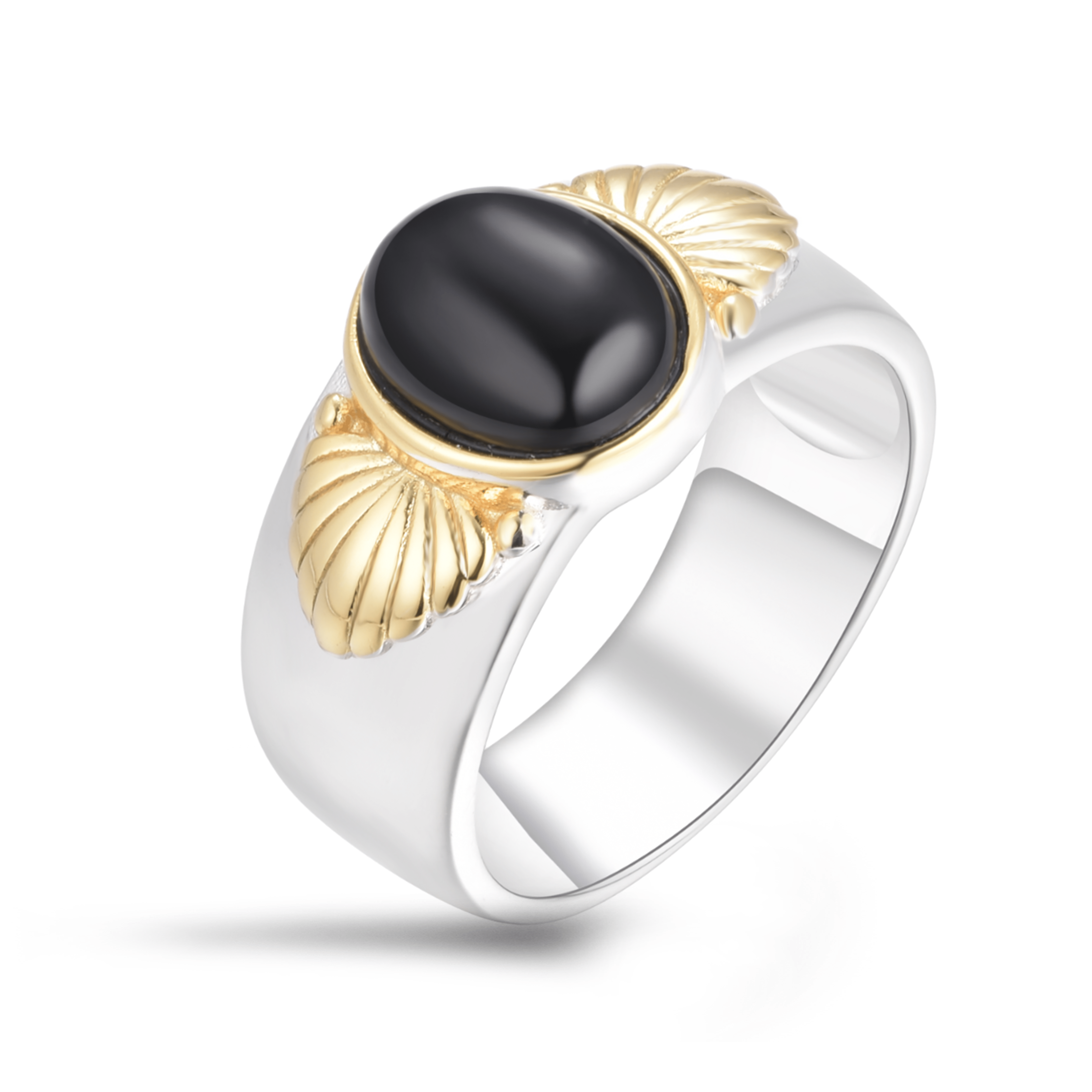 Bague en Argent 925 partiellement doré Or jaune 18k assemblée d'Onyx noir - Maison Di Giorgio