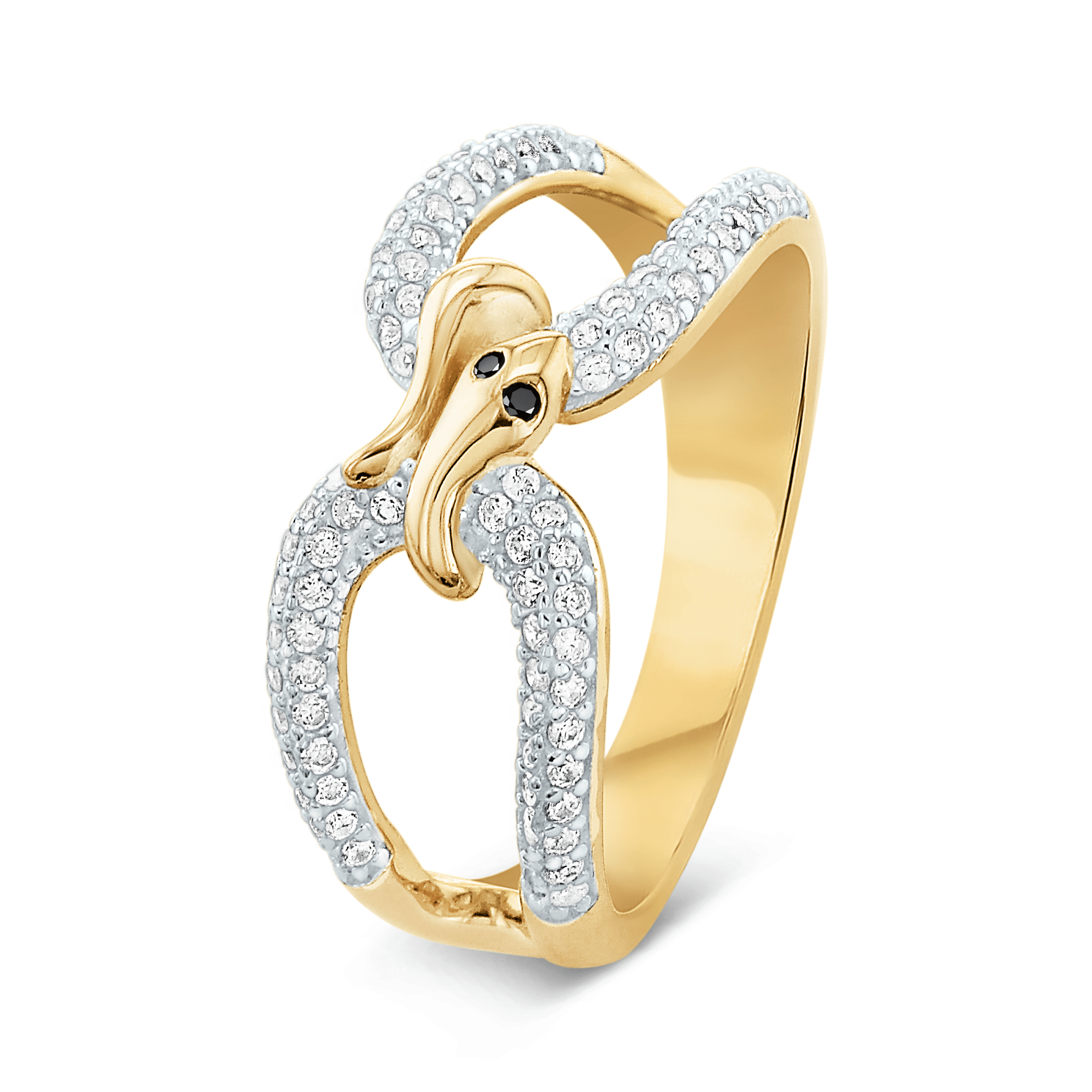 Bague en Argent 925 plaqué Or jaune 18k et Argent assemblée d'oxyde de zirconium blanc et noir - Maison Di Giorgio
