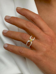 Bague en Argent 925 plaqué Or jaune 18k et Argent assemblée d'oxyde de zirconium blanc et noir - Maison Di Giorgio