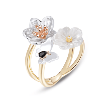 Bague en Argent 925 doré Or rose et jaune 18k assemblée de nacre et d'oxyde de zirconium - Maison Di Giorgio