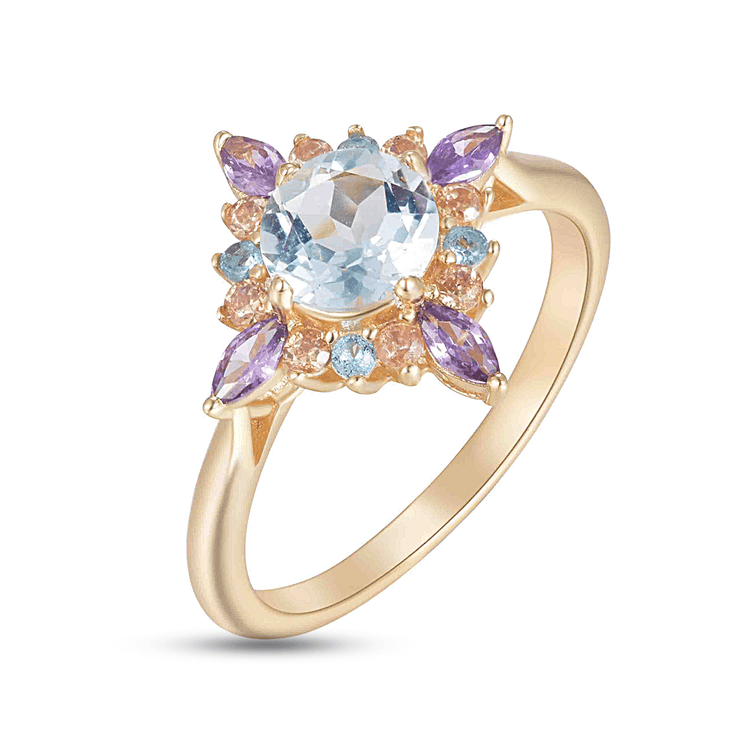 Bague en Argent 925 doré Or jaune 18k assemblée de Topaze bleu ciel et d'Oxyde de zirconium - Maison Di Giorgio
