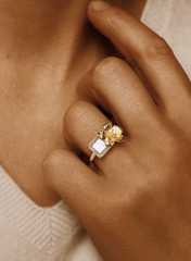 Bague en Argent 925 doré Or jaune 18k assemblée de Quartz rose - Maison Di Giorgio