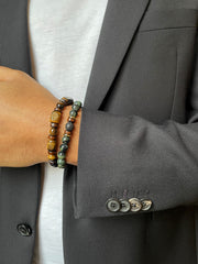 Bracelet perles assemblé d'Oeil de tigre, Pierre de lave et Turquoise - Maison Di Giorgio