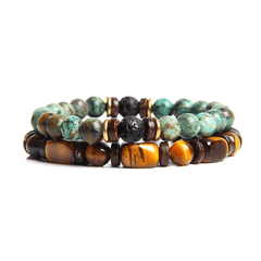Bracelet perles assemblé d'Oeil de tigre, Pierre de lave et Turquoise - Maison Di Giorgio