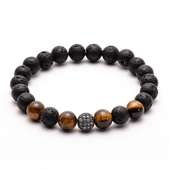 Bracelet perles assemblé d'Oeil de tigre et Pierre de lave - Maison Di Giorgio