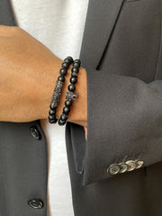 Bracelet perles plaqué Rhodium assemblé d'Agate et Oxyde de zirconium - Maison Di Giorgio