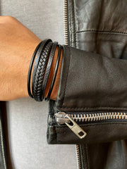 Bracelet cuir véritable et acier inoxydable plaqué Argent - Maison Di Giorgio