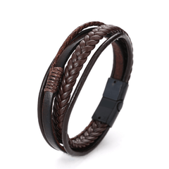 Bracelet cuir véritable et Acier inoxydable plaqué Rhodium - Maison Di Giorgio