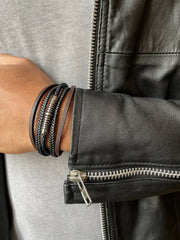 Bracelet cuir véritable et Acier inoxydable plaqué Argent - Maison Di Giorgio
